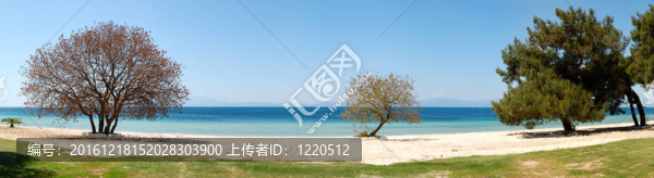 在豪華酒店的海灘全景；Thassos島；希臘