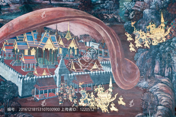泰國壁畫上墻；Wat,Phra,Kaew；曼谷