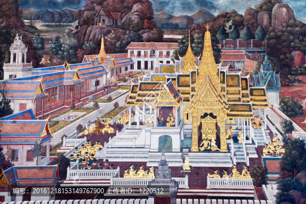 泰國壁畫上墻；Wat,Phra,Kaew；曼谷