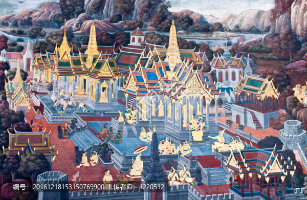 泰國壁畫上墻；Wat,Phra,Kaew；曼谷