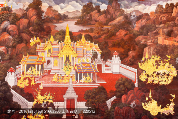 泰國(guó)壁畫(huà)上墻；Wat,Phra,Kaew；曼谷
