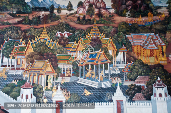 泰國壁畫上墻；Wat,Phra,Kaew；曼谷