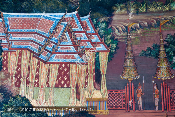 泰國壁畫上墻；Wat,Phra,Kaew；曼谷