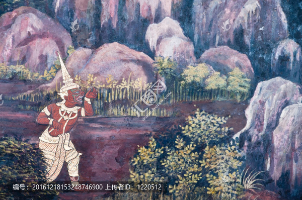 泰國(guó)壁畫(huà)上墻；Wat,Phra,Kaew；曼谷