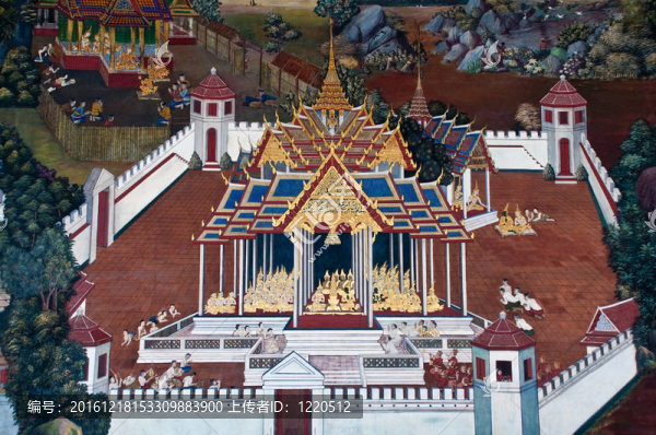 泰國(guó)壁畫(huà)上墻；Wat,Phra,Kaew；曼谷