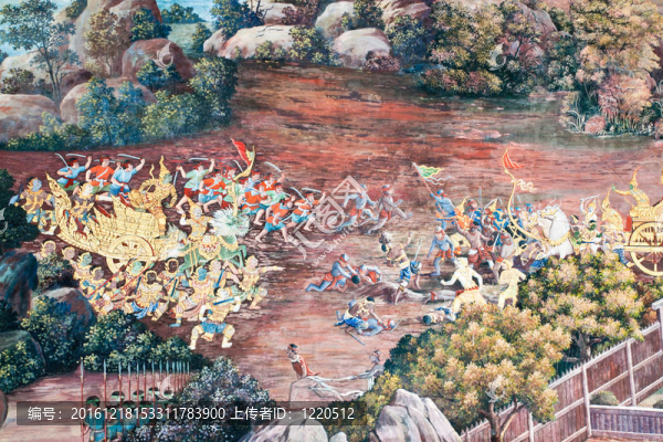 泰國壁畫上墻；Wat,Phra,Kaew；曼谷