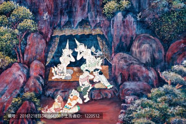 泰國(guó)壁畫(huà)上墻；Wat,Phra,Kaew；曼谷
