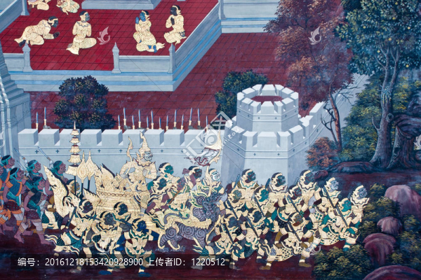 泰國壁畫上墻；Wat,Phra,Kaew；曼谷