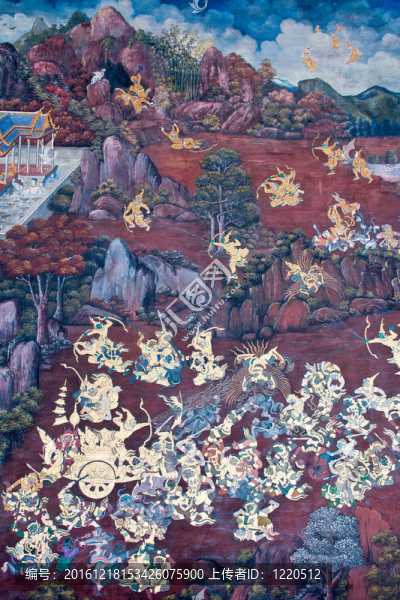 泰國壁畫上墻；Wat,Phra,Kaew；曼谷