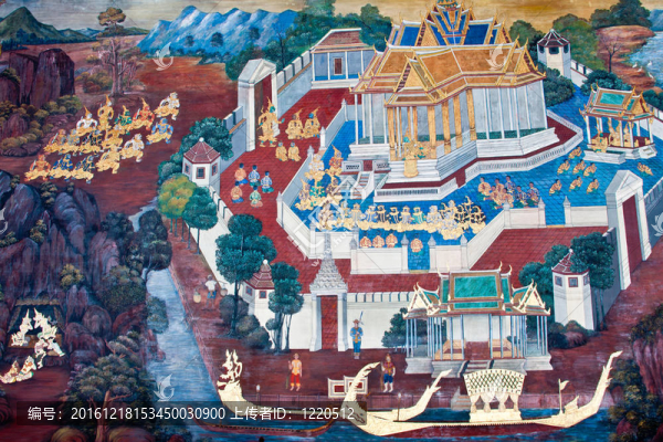 泰國壁畫上墻；Wat,Phra,Kaew；曼谷