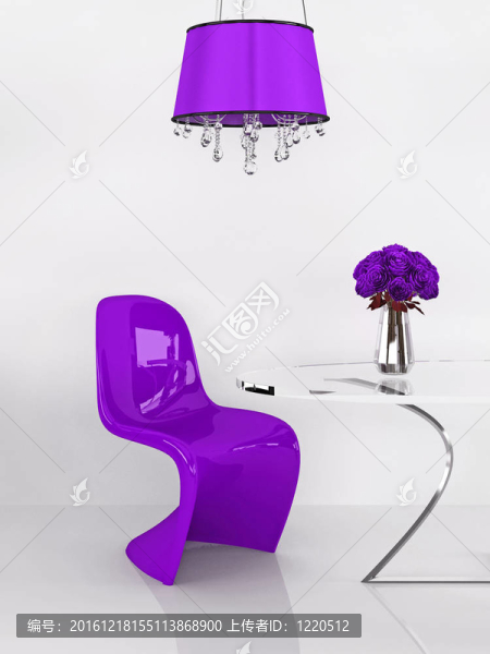 在現(xiàn)代極簡主義室內(nèi)紫色的椅子。家具。閣樓。3d
