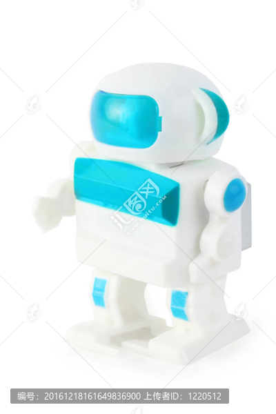 有趣的玩具發(fā)條白色藍(lán)色人形機器人在白色背景