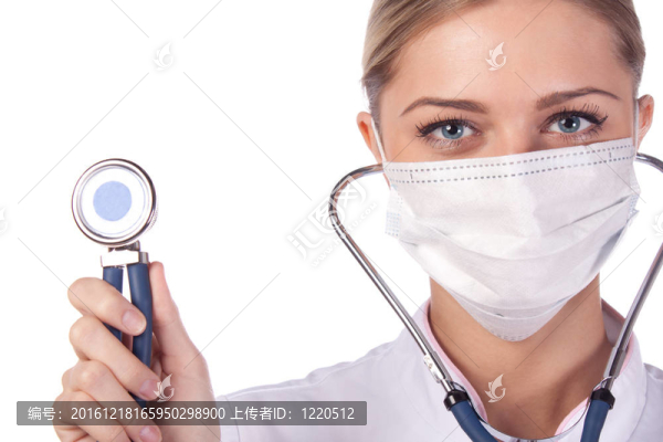 戴面具的女醫(yī)生肖像。聽聲器