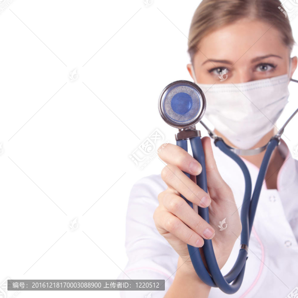 戴面具的女醫(yī)生肖像。聽聲器