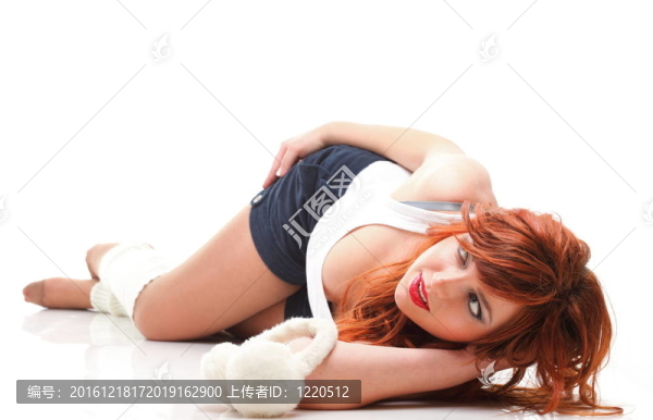 快樂的女孩redhairy白色耳機(jī)