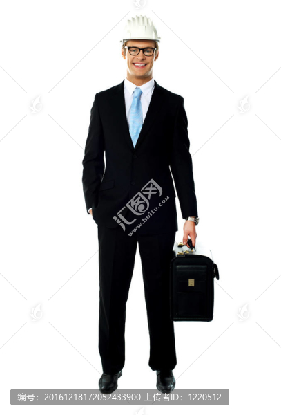微笑的年輕建筑師畫像公文包