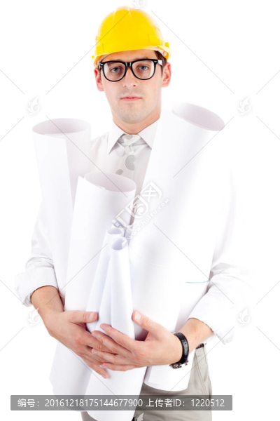 帶藍圖的年輕人。