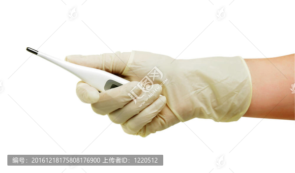 帶手套和溫度計(jì)的手