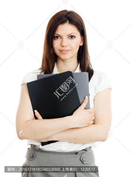 漂亮的女商人與文件夾在手