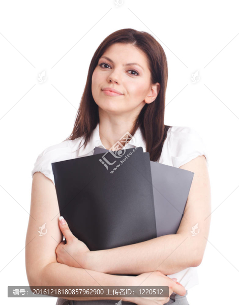 漂亮的女商人與文件夾在手