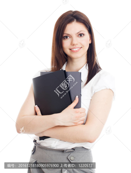 漂亮的女商人與文件夾在手
