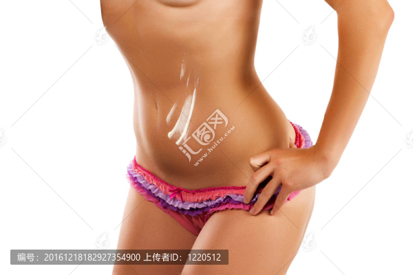 苗條的身體曬黑的女人。白色背景隔離。