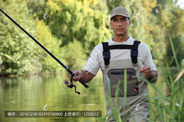 人在河里釣魚