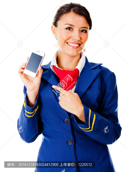 帶智能手機的空中小姐