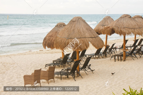 柳條在茅草屋的藤椅上Beach