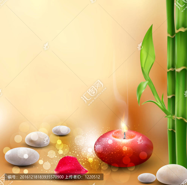 浪漫背景與竹點燃蠟燭