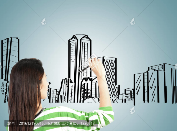 女人畫(huà)建筑和城市景觀