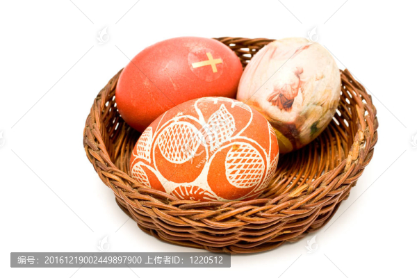 復(fù)活節(jié)彩蛋畫在棕色籃子里