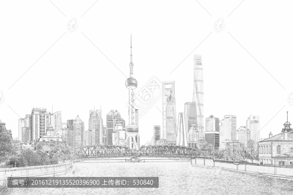 上海外灘全景線描