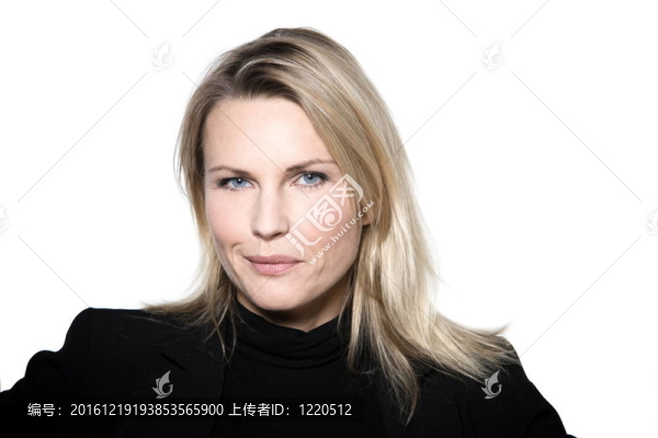 美麗的金發(fā)女人的不信任，不信任困擾肖像工作室白隔離背景