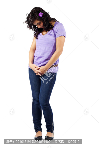 年輕漂亮害羞的女孩頭下來