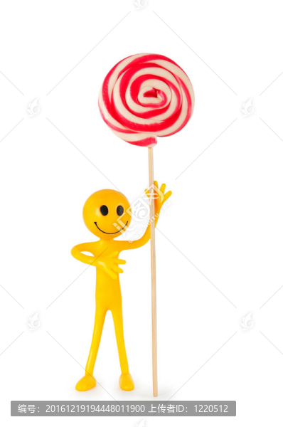拿著五顏六色的棒棒糖，孤立在白色的笑臉