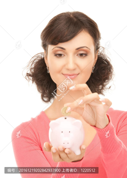 可愛的女人存錢罐和錢