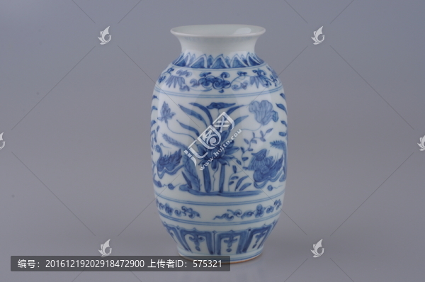 明成化,水藻紋青花瓷,罐