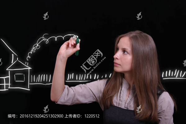 女人畫(huà)房子；房地產(chǎn)概念
