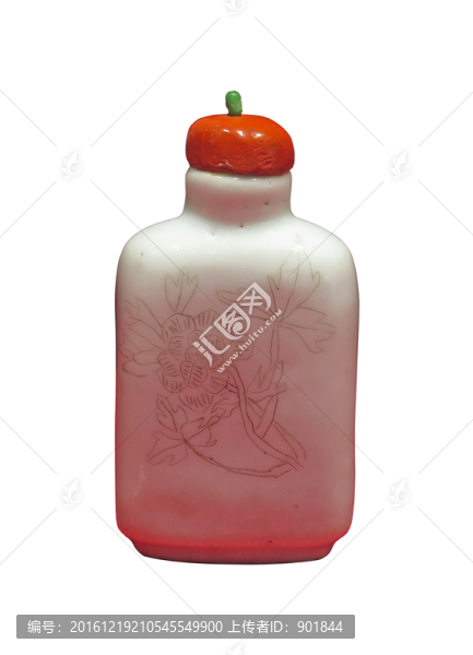 清,刻填墨彩花卉鼻煙壺