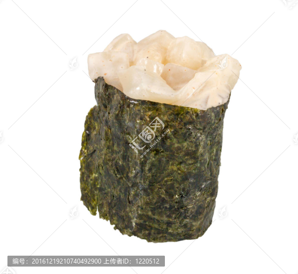 香料與壽司hotate醬扇貝孤立在WHI片