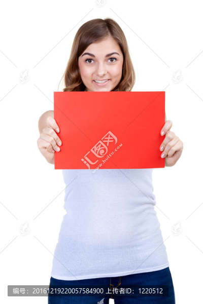 美麗的女孩和一個紅色的紙眨眼