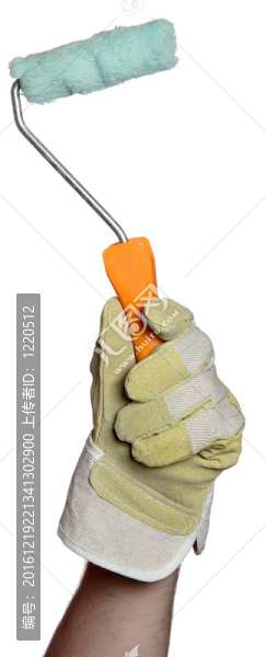 工作手套拿著油漆工具勤雜工