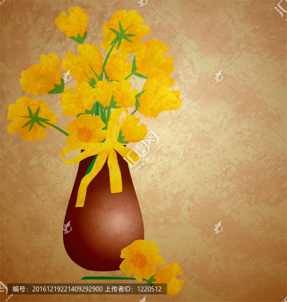 在花瓶垃圾插畫復(fù)古風(fēng)格的郁金香