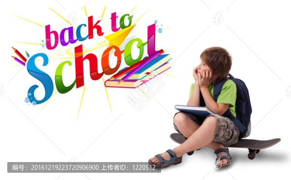 回到學(xué)校的主題孤立在白色的滑板小子