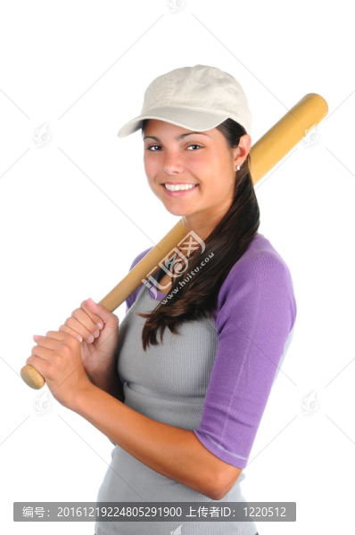 女子壘球運(yùn)動(dòng)員肩上球棒