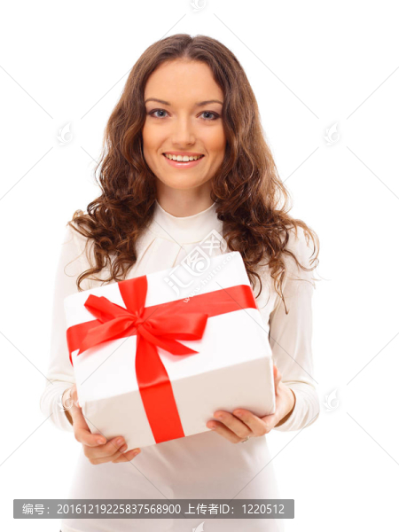 快樂的圣誕助手女孩圖片禮品盒