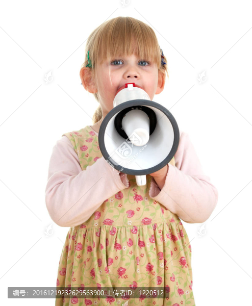 在服裝用擴音器的小女孩圖片