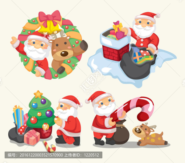 可愛卡通圣誕假期；santa；