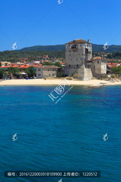 在Ouranopolis,phospfori塔；阿索斯半島；圣山；Chalkidiki；希臘